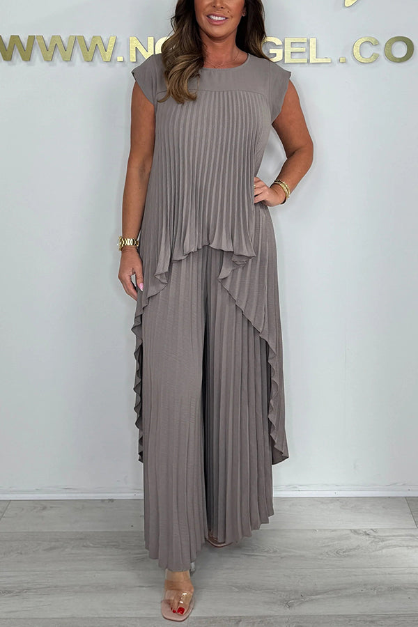 Elvira | Dames Two-Piece Set met Plissé & Wide-Leg – Slankmakend & Comfortabel Design