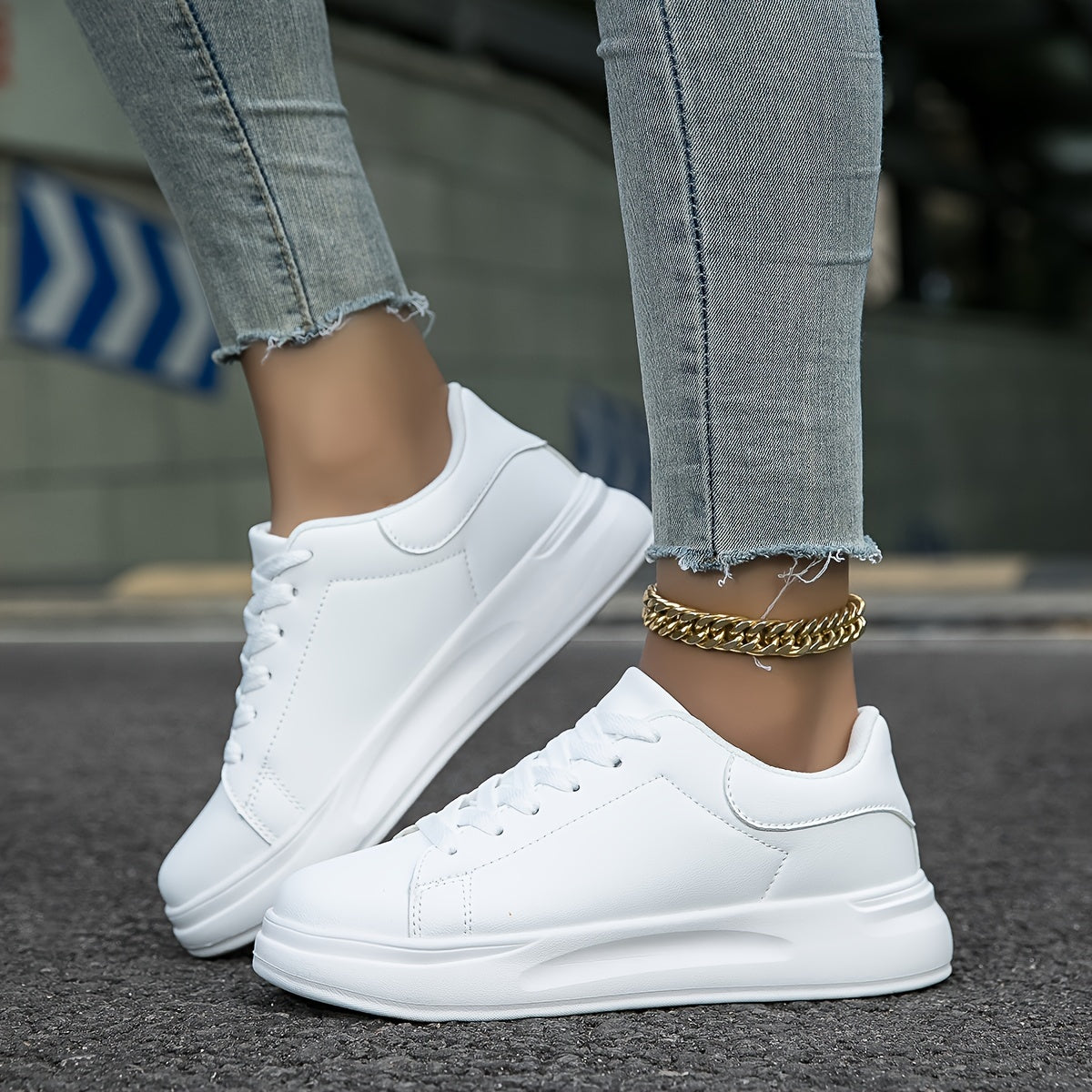 Dames Witte Sneakers – Faux Leren Low-Top, Minimalistisch Design voor Casual & All Season