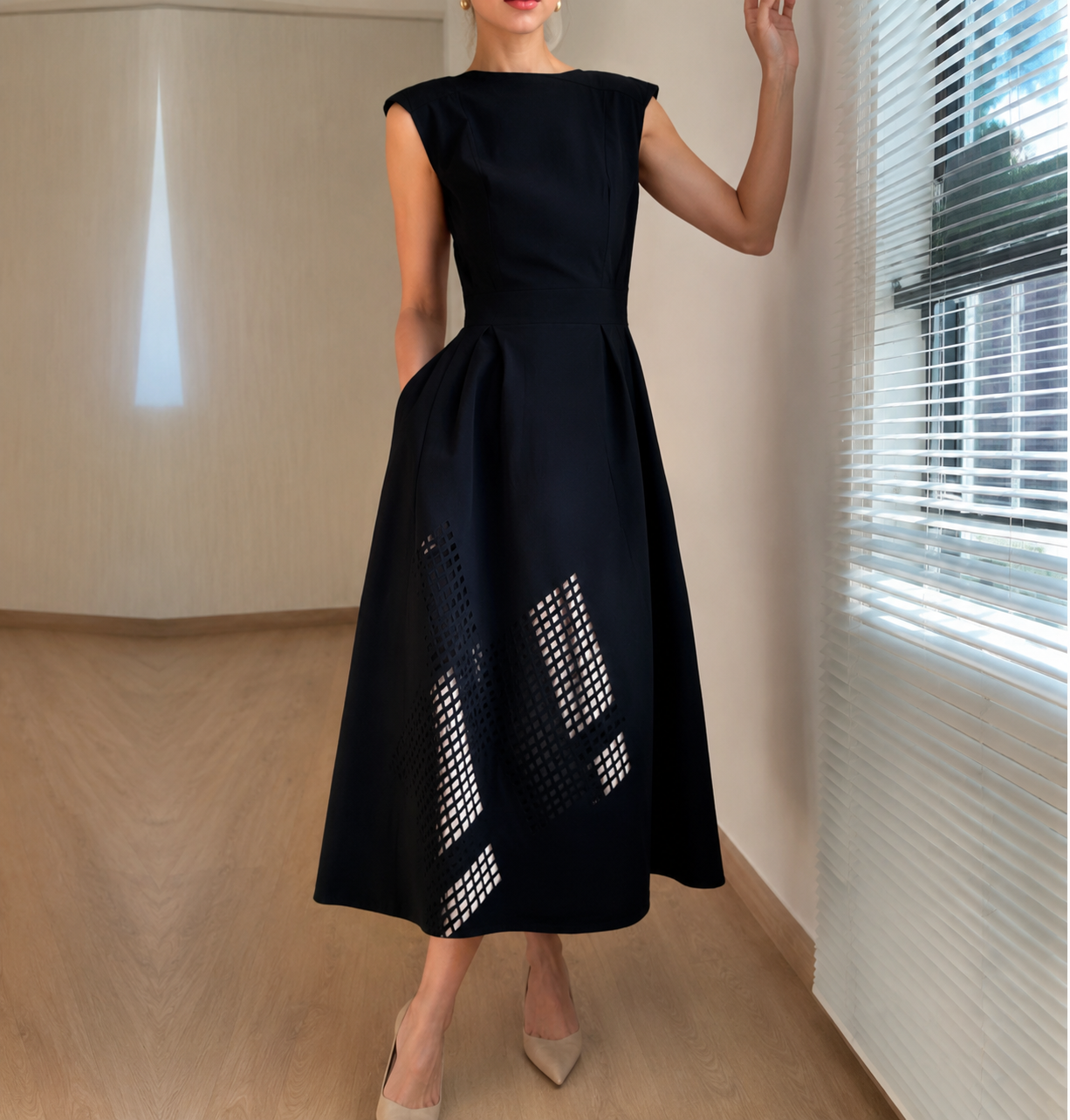 Nanda | Dames Mouwloze Jurk – Halflang – Relaxte Pasvorm – Luxe Ademend Materiaal