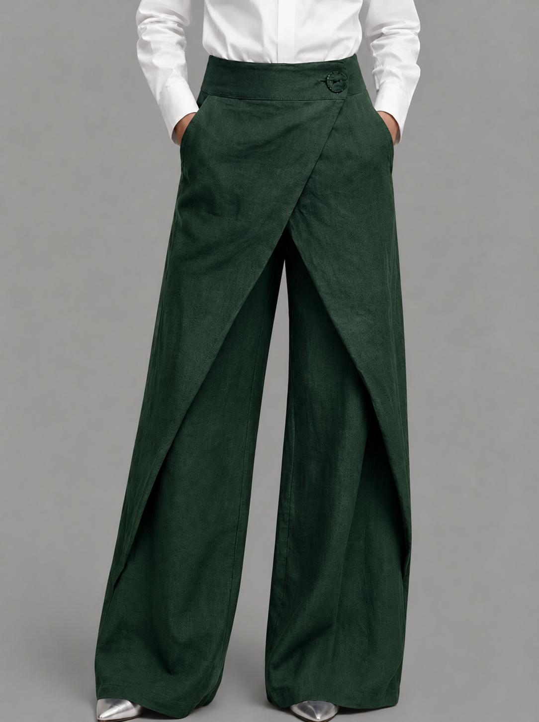 Penelope - Asymmetrische Gelaagde Wijde Broek met Knopen