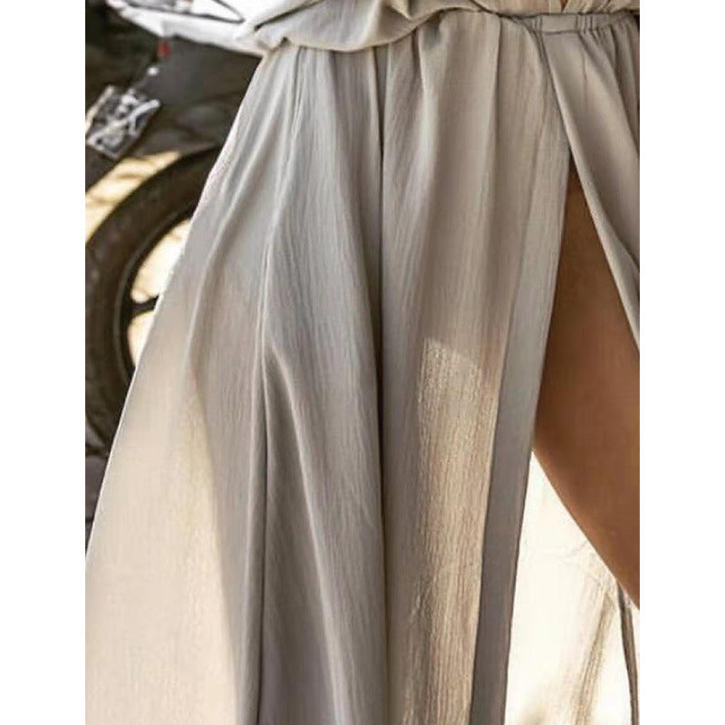 Inge | Dames Maxi Jurk – Relaxte Pasvorm – Diepe V-Hals – Voorsplit – Luchtige Stof
