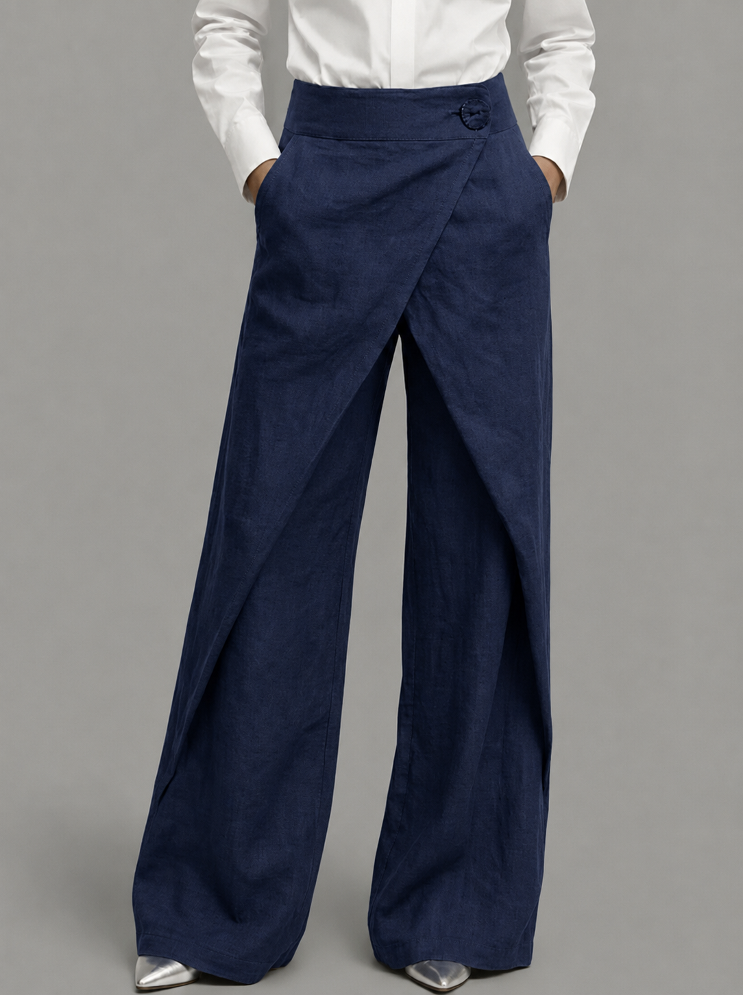 Penelope - Asymmetrische Gelaagde Wijde Broek met Knopen