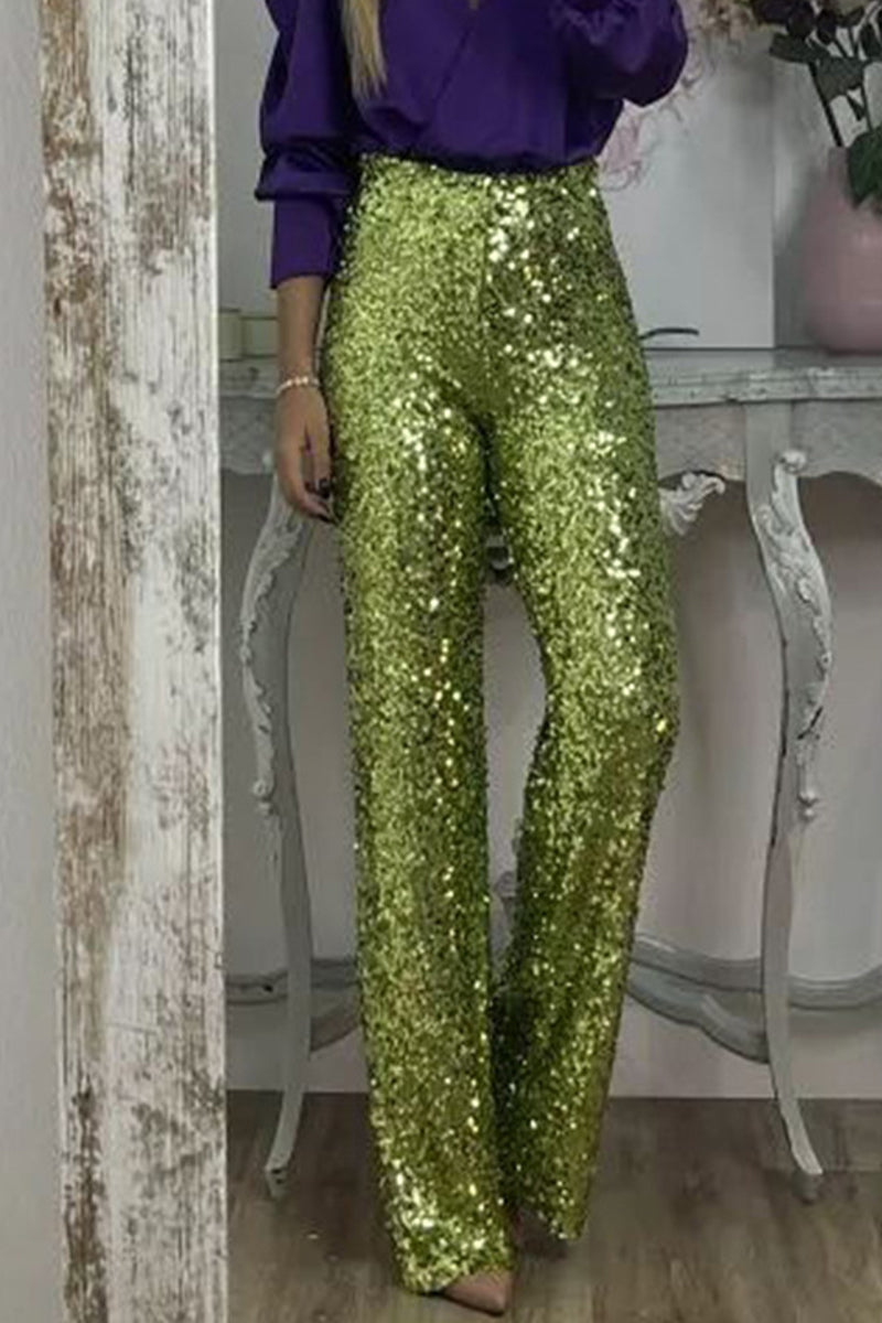 Marinda | Vrouwen Casual Sequined Broek – Hoge Taille, Rechte Pasvorm, Glanzende Details