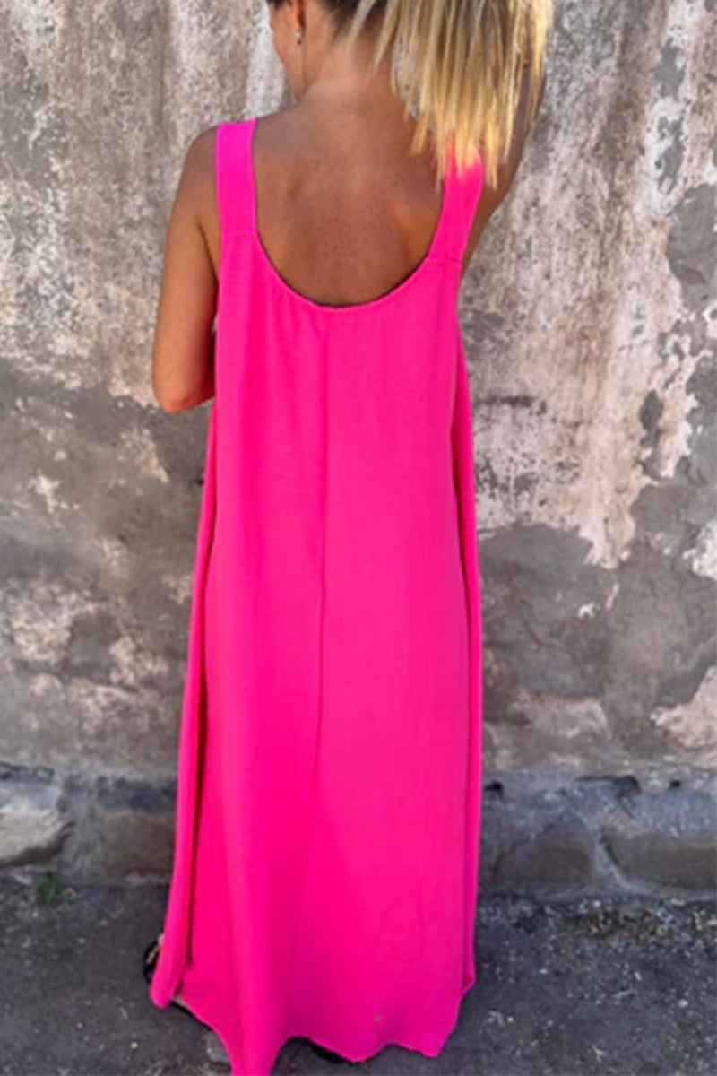 Casual effen jurk met bloemvorm en U-hals, mouwloos model
