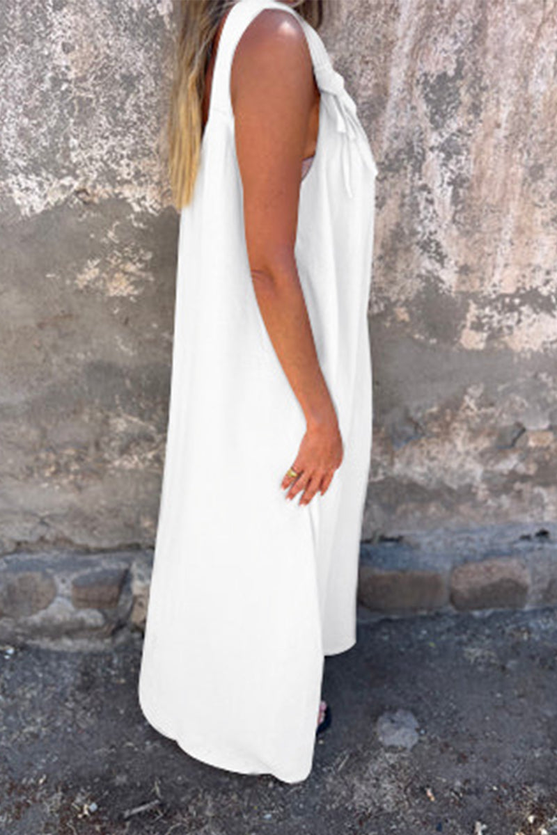 Casual effen jurk met bloemvorm en U-hals, mouwloos model