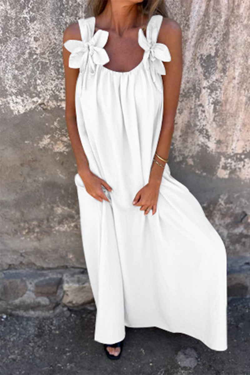 Casual effen jurk met bloemvorm en U-hals, mouwloos model