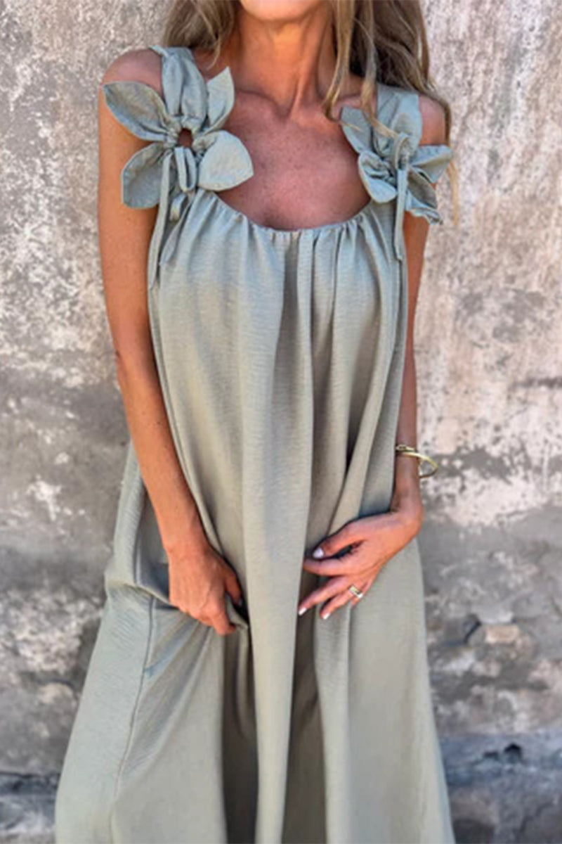 Casual effen jurk met bloemvorm en U-hals, mouwloos model