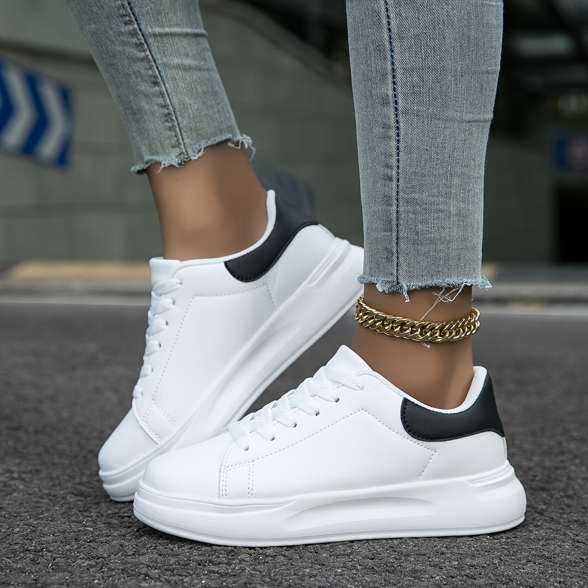 Dames Witte Sneakers – Faux Leren Low-Top, Minimalistisch Design voor Casual & All Season