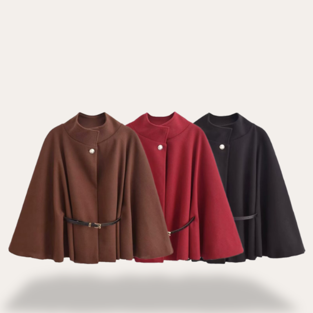 Dames Wollen Cape Mantel – Effen, Casual voor Herfst en Winter