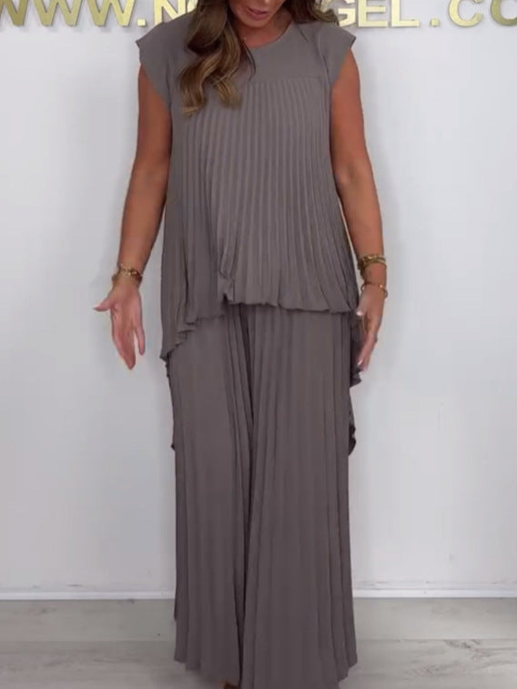 Elvira | Dames Two-Piece Set met Plissé & Wide-Leg – Slankmakend & Comfortabel Design