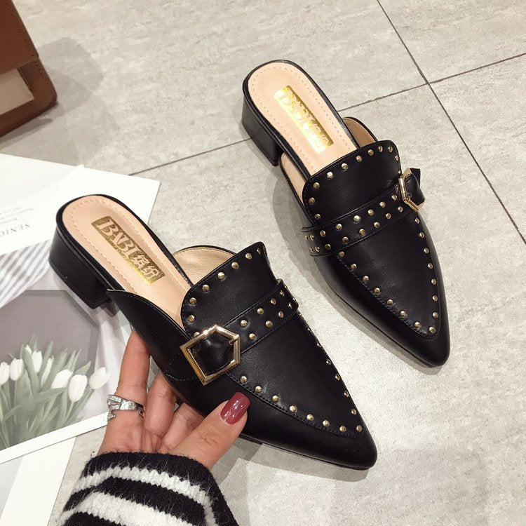 Stijlvolle Muiltjes met Lage Vierkante Hak en Studs voor Dames – Comfortabel Schoeisel voor Dagelijkse Mode – Trendy Zomerschoenen