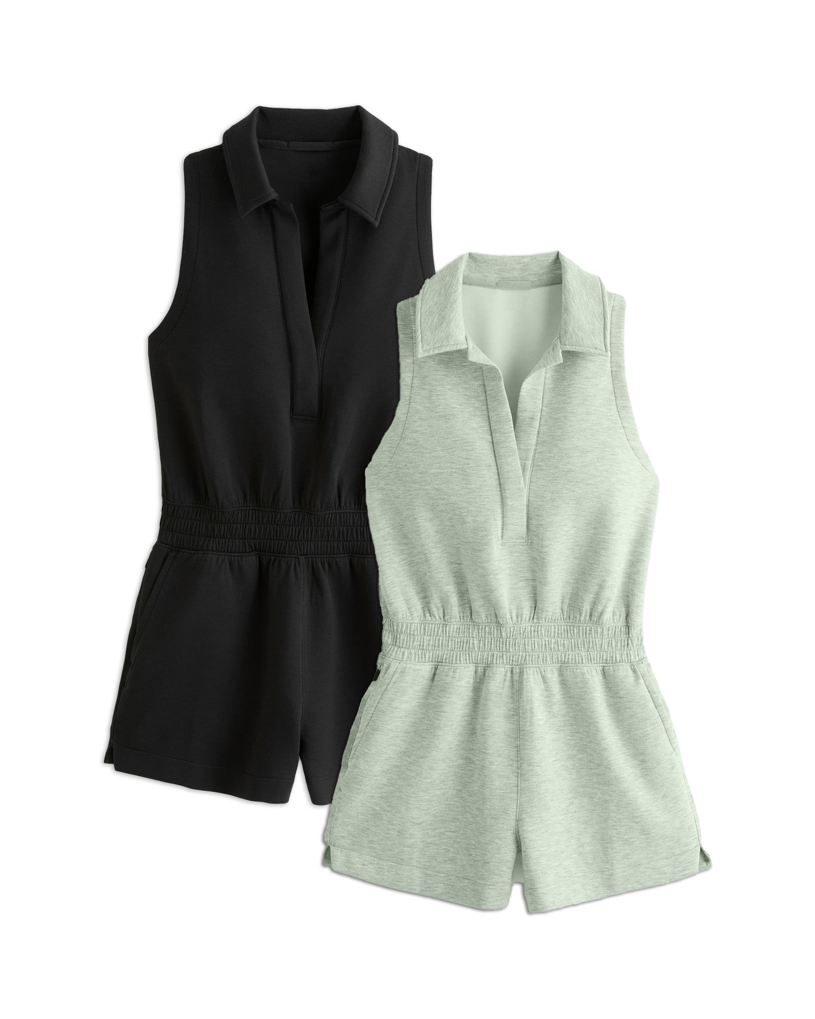 Emke | Dames Knit Polo Romper met Elastische Taille – Sportieve Romper met Polo Kraag