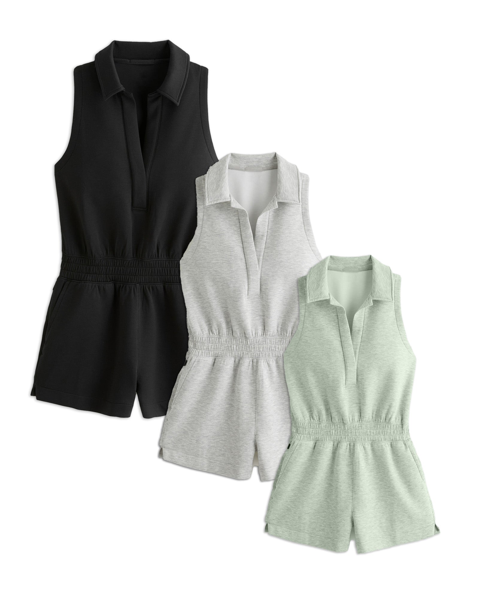 Emke | Dames Knit Polo Romper met Elastische Taille – Sportieve Romper met Polo Kraag