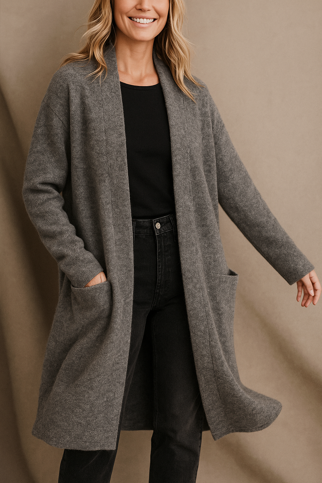 Dames Lang Gebreid Vest met Zakken – Cardigan, Casual voor Herfst/Winter, Dagelijks gebruik