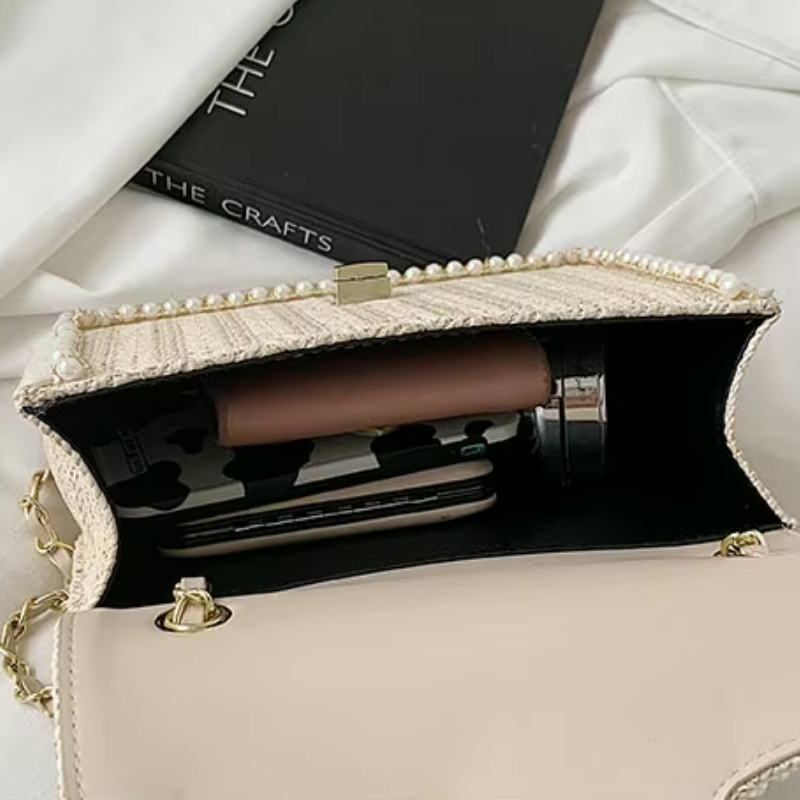 Madelaine | Rieten Handtas met Pareldetail