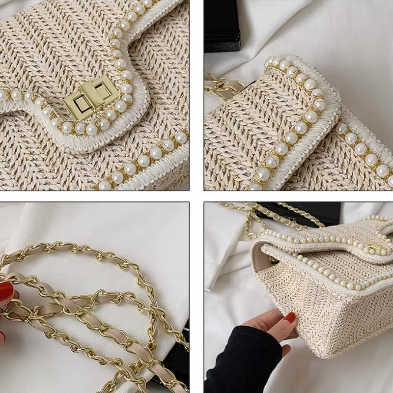 Madelaine | Rieten Handtas met Pareldetail