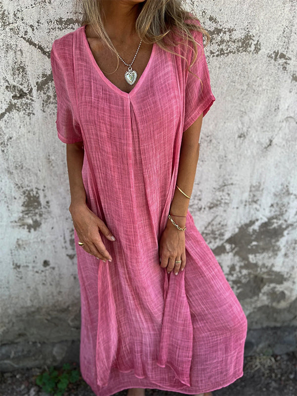 Flowy Damesjurk | Luchtige Zomerjurk voor Vrouwen met V-Hals en Korte Mouwen