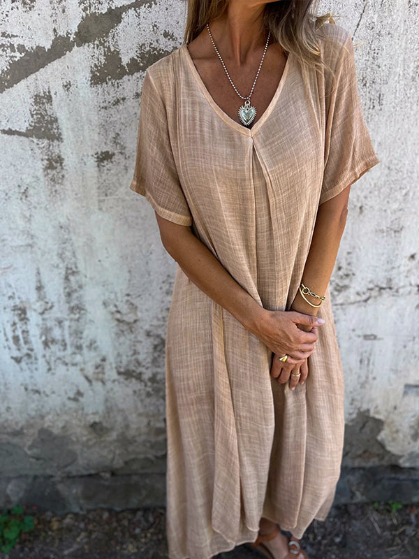Flowy Damesjurk | Luchtige Zomerjurk voor Vrouwen met V-Hals en Korte Mouwen