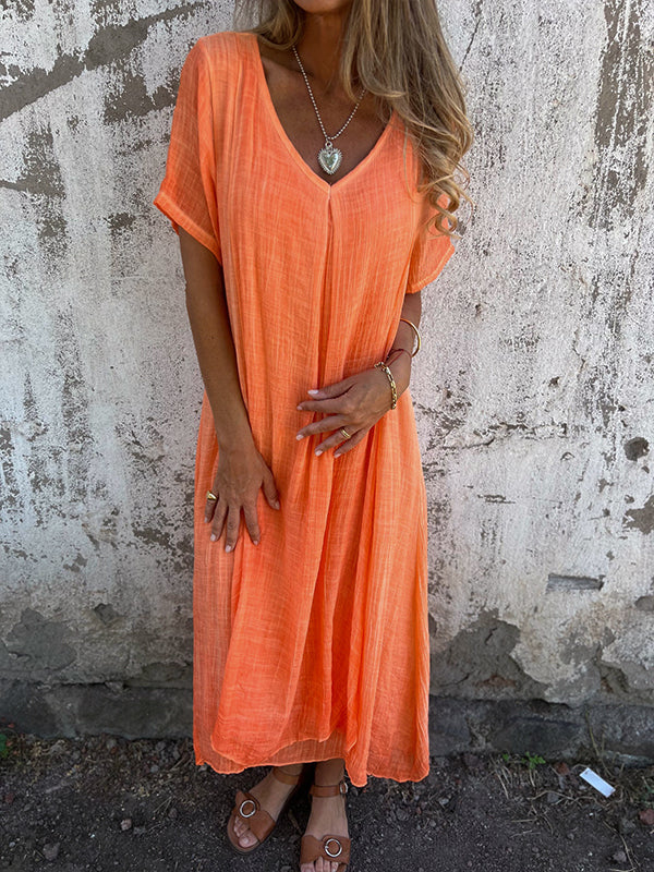 Flowy Damesjurk | Luchtige Zomerjurk voor Vrouwen met V-Hals en Korte Mouwen