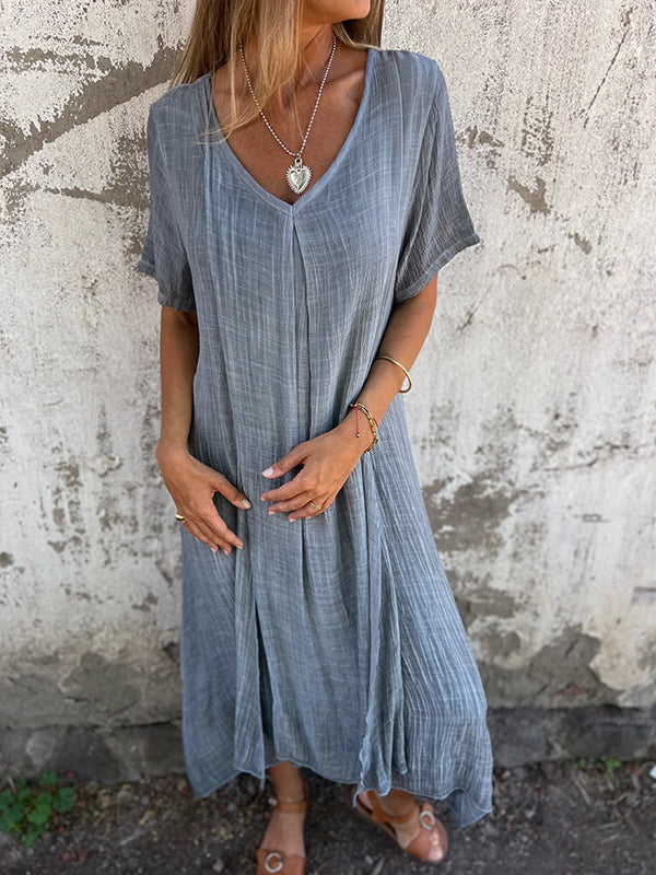 Flowy Damesjurk | Luchtige Zomerjurk voor Vrouwen met V-Hals en Korte Mouwen