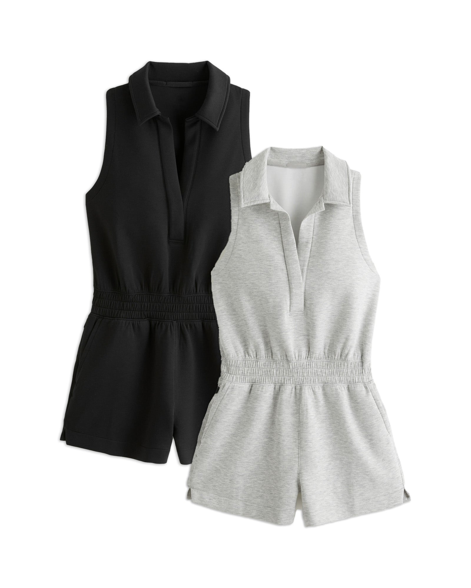 Emke | Dames Knit Polo Romper met Elastische Taille – Sportieve Romper met Polo Kraag