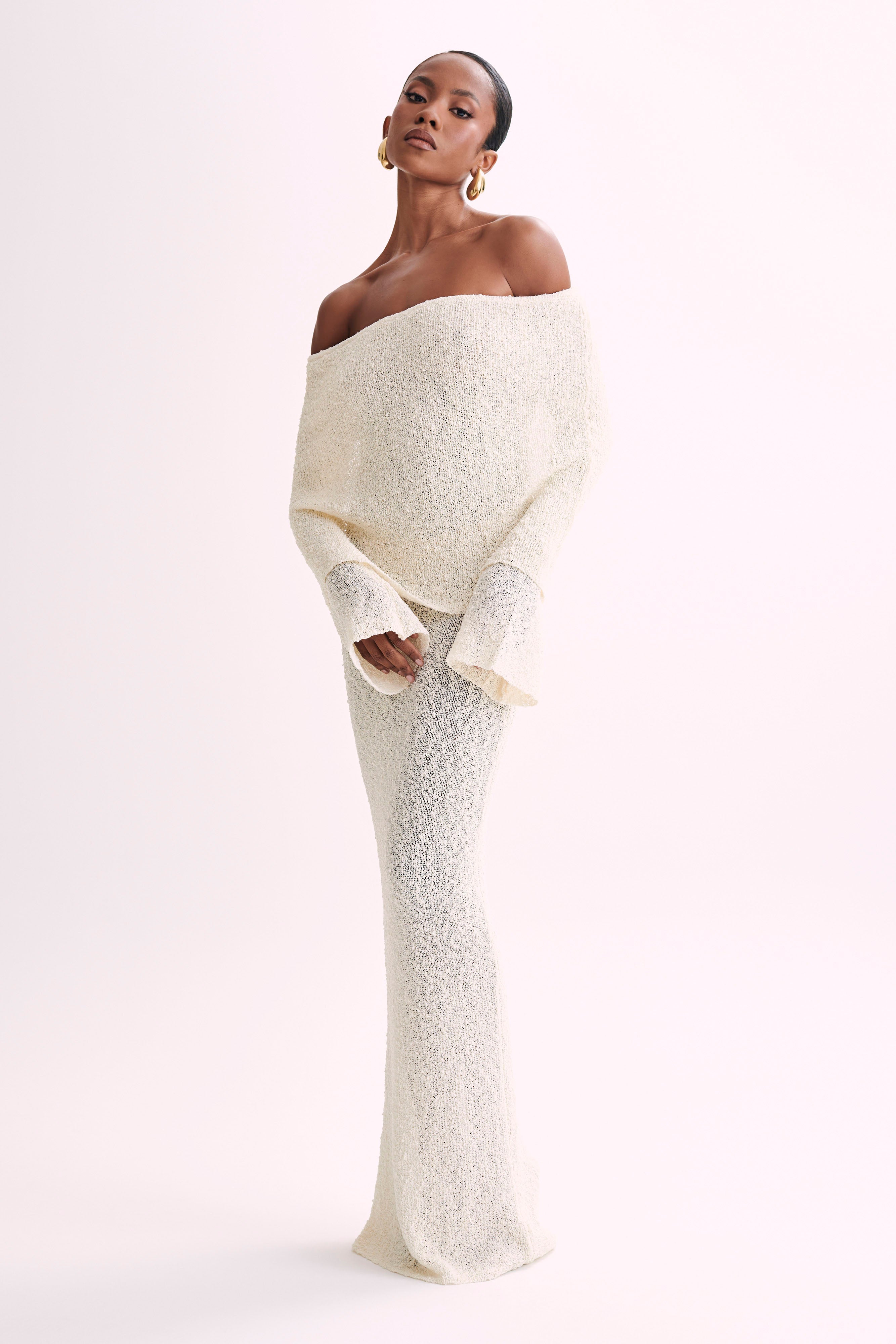 Valentina | Off Shoulder Boucle Maxi Jurk