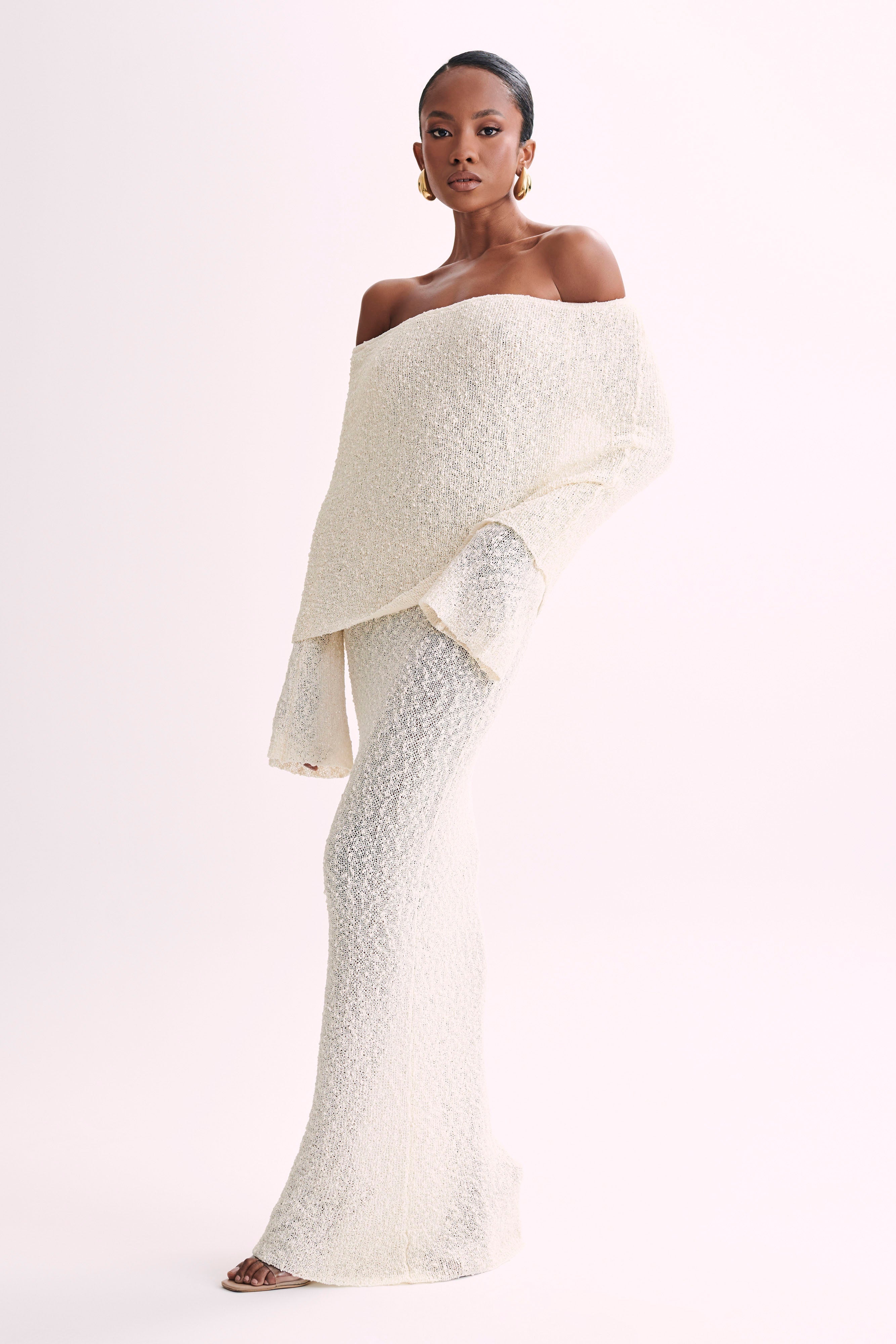 Valentina | Off Shoulder Boucle Maxi Jurk