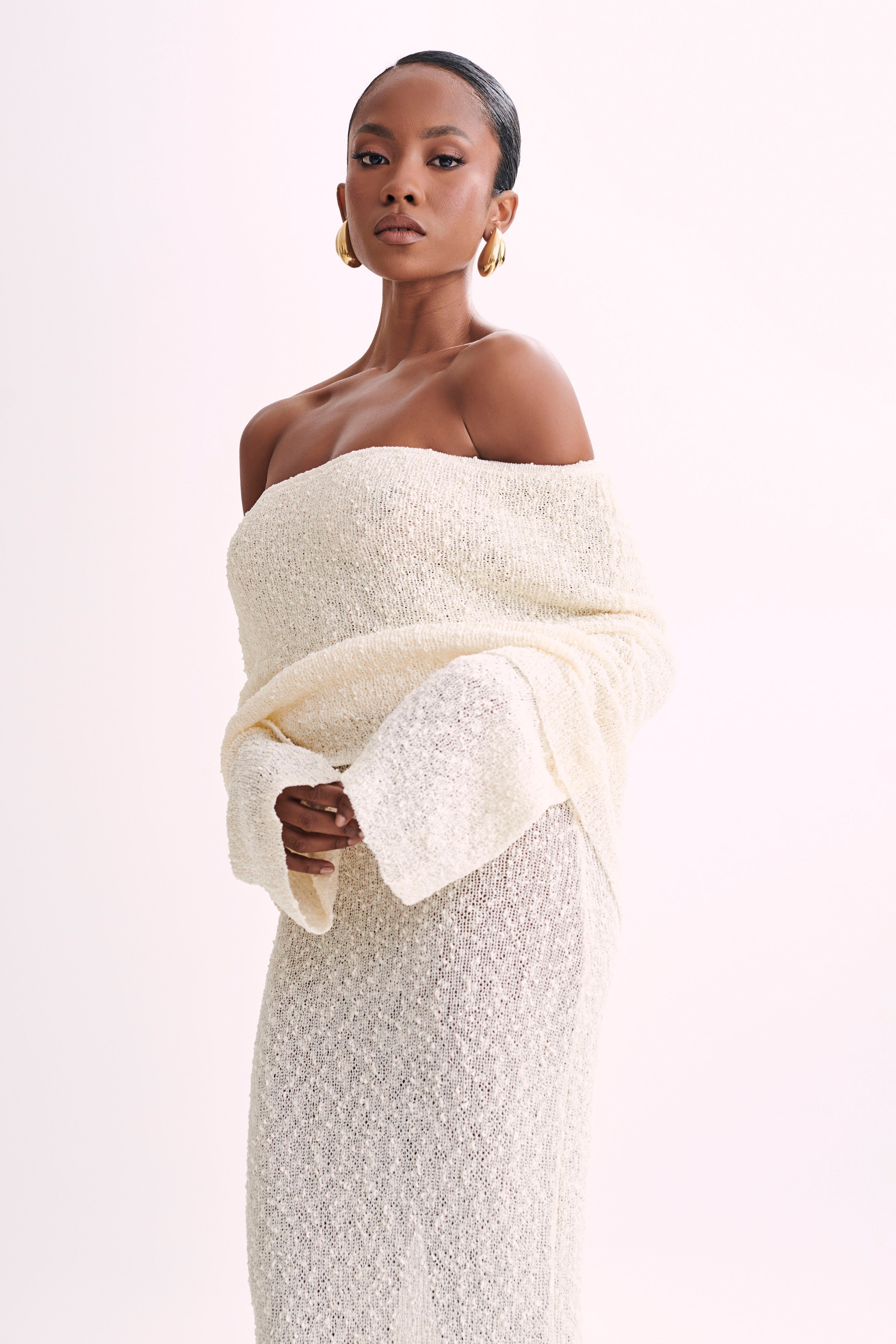 Valentina | Off Shoulder Boucle Maxi Jurk