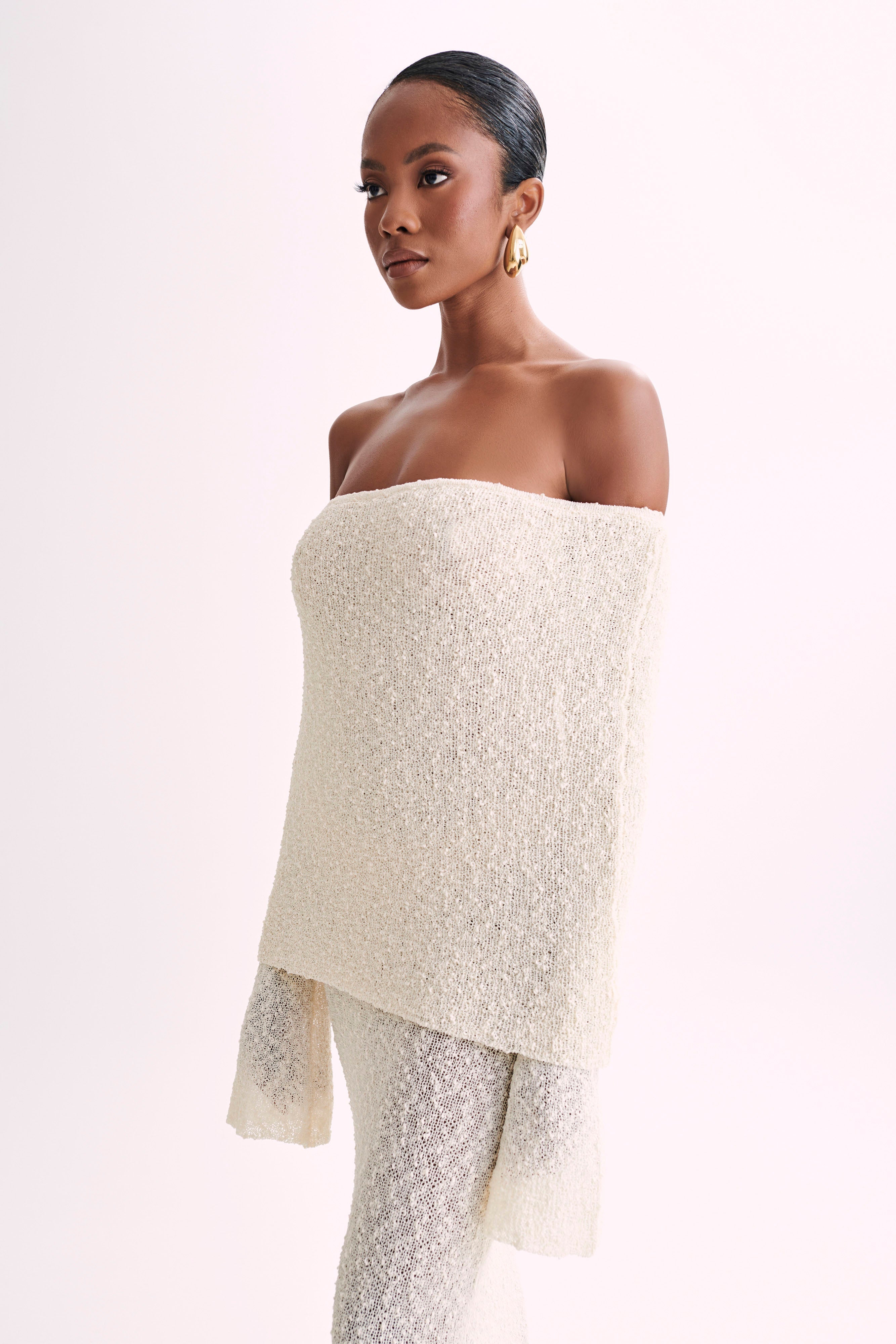 Valentina | Off Shoulder Boucle Maxi Jurk