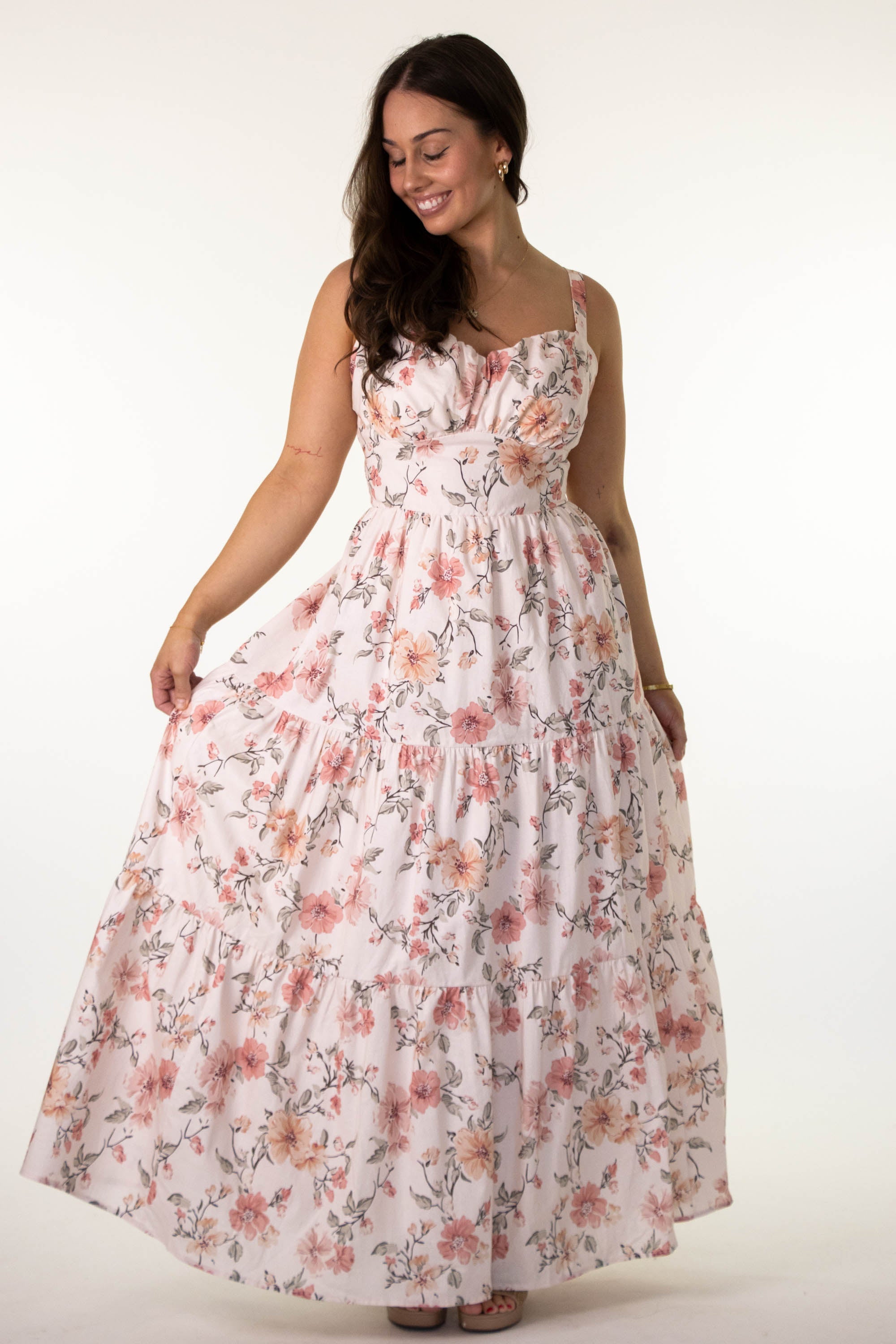 Emilienne | Dames Midi-jurk met Puffmouwen – Zomers Stralend Bloemendesign