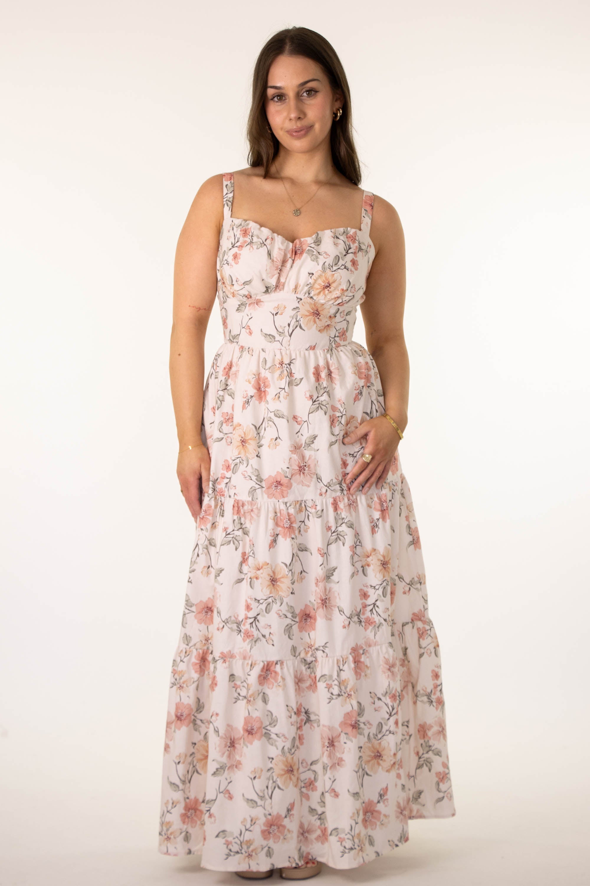Emilienne | Dames Midi-jurk met Puffmouwen – Zomers Stralend Bloemendesign