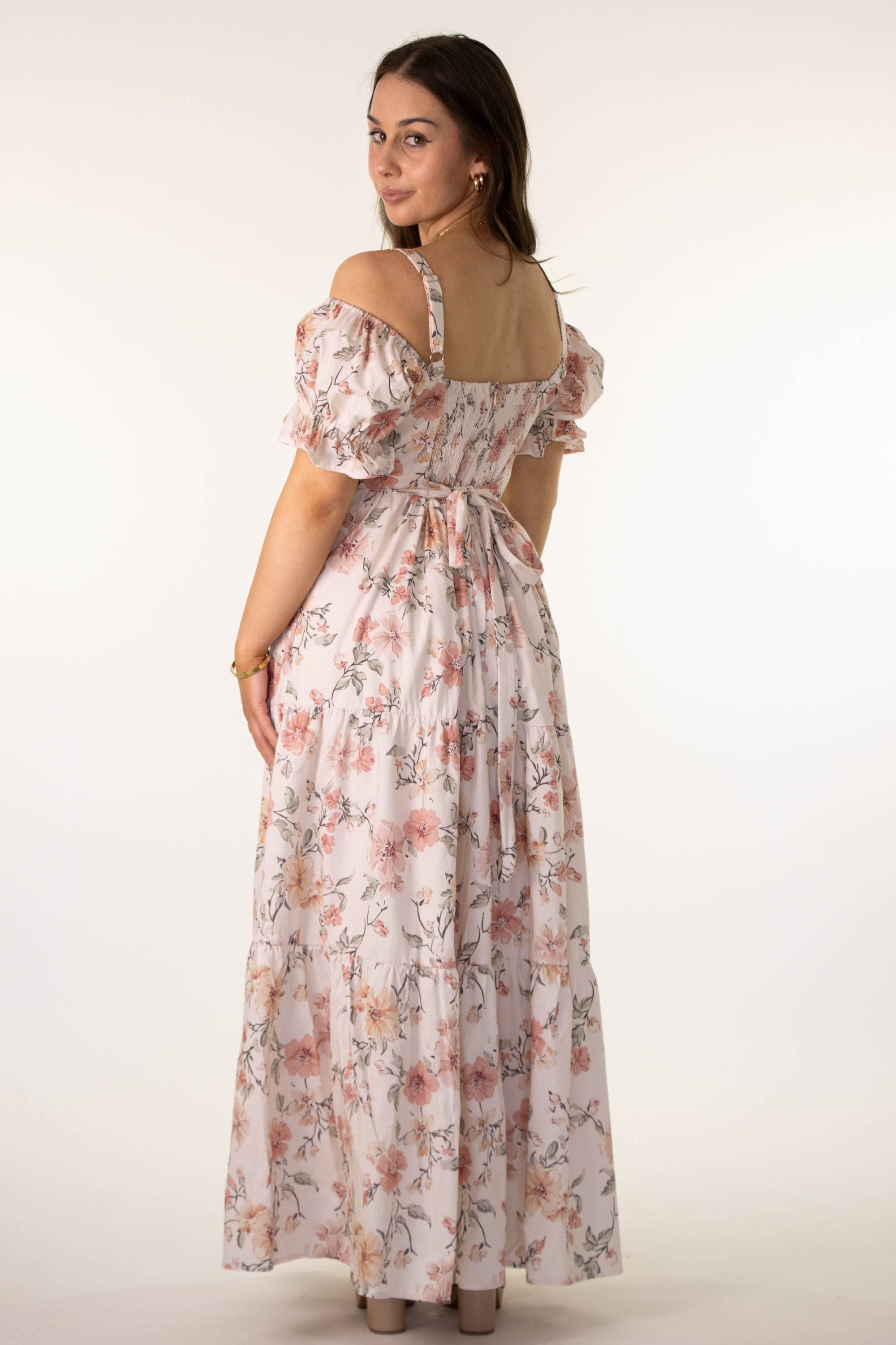 Emilienne | Dames Midi-jurk met Puffmouwen – Zomers Stralend Bloemendesign