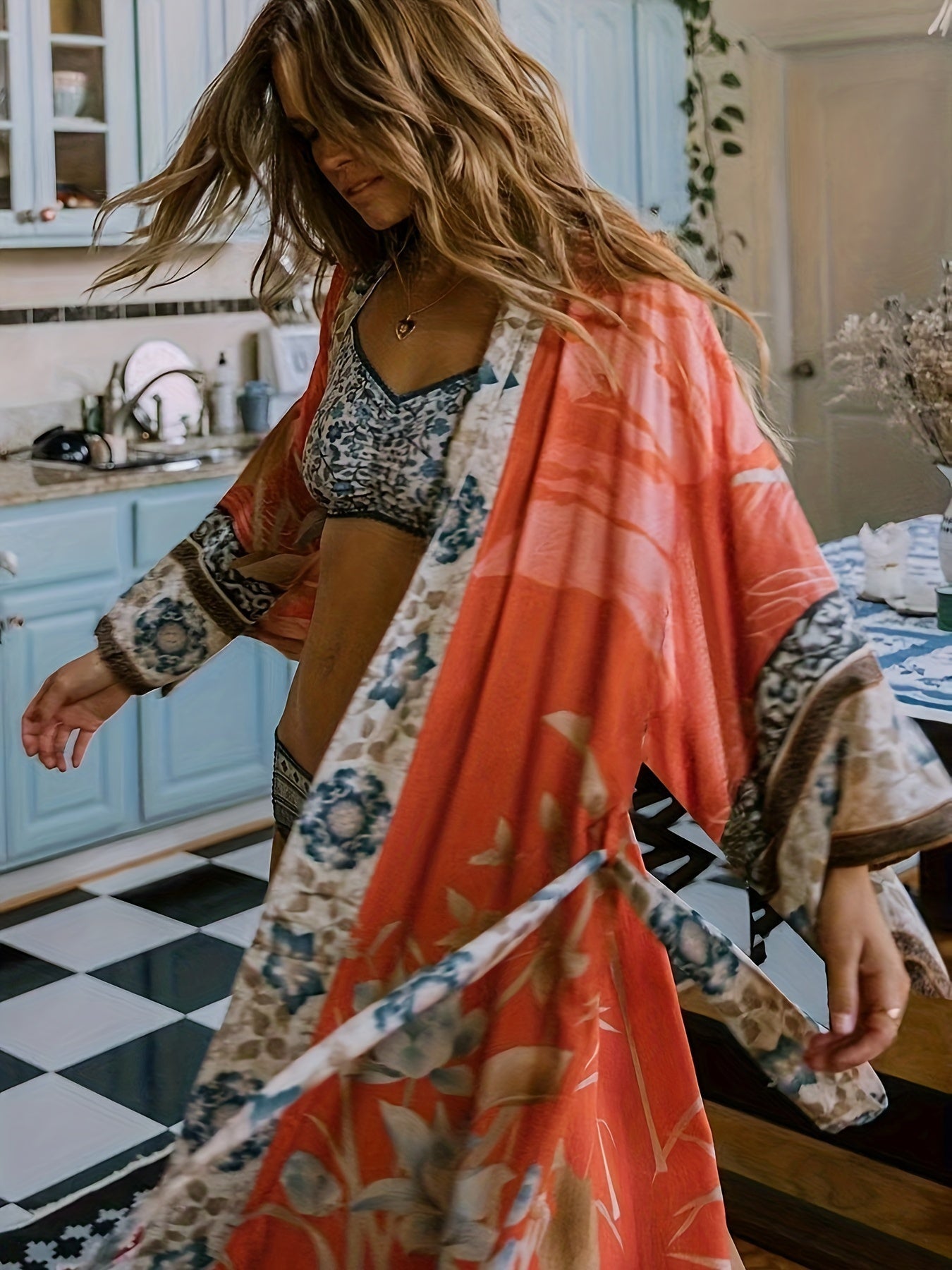 Christa | Dames Kimono met Bloemenprint en Strikceintuur – Luchtig & Feminine