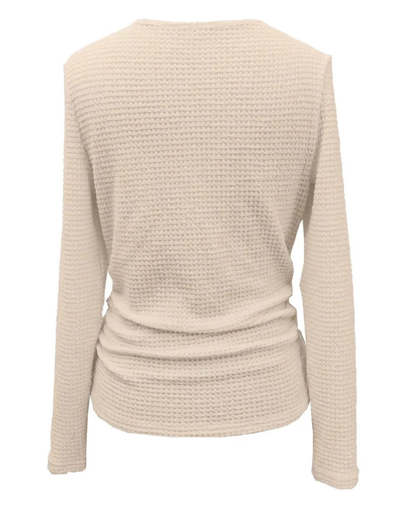 Elegante Top | Dames Top met Gedrapeerde Kraag en Lange Mouwen