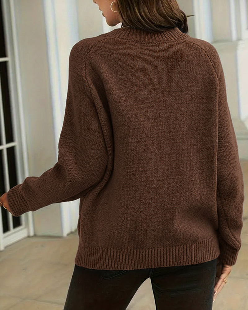 Dames Trui met Knopen – Effen Beige, Ronde Hals, Casual Knitwear voor Herfst en Winter