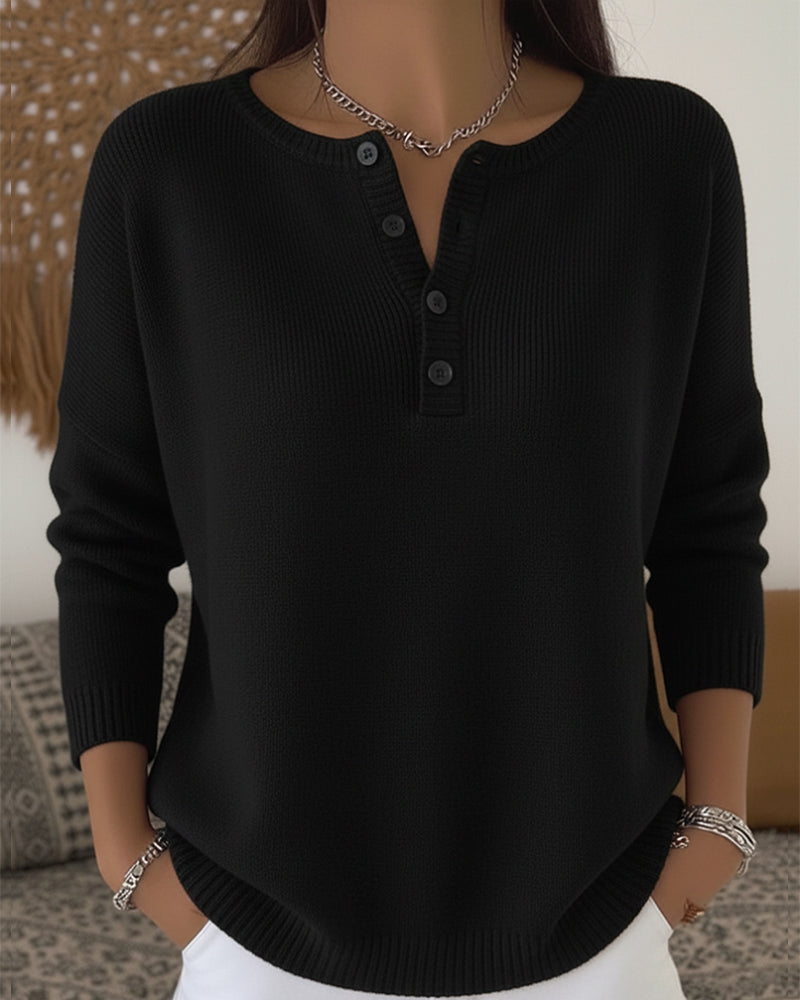 Dames Effen Gebreid Vest met Lange Mouwen – Zwart, Casual Cardigan voor Herfst en Winter
