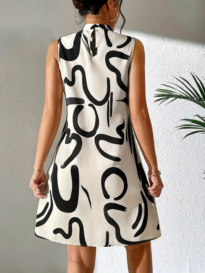 Desiree | Chokerhals Jurk met Abstracte Print – Comfortabel en Trendy