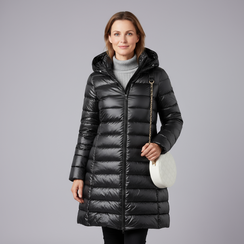 Dames Ultralichte Gewatteerde Winterjas met Capuchon – Zwart, Waterafstotend, Ideaal voor Koude Dagen