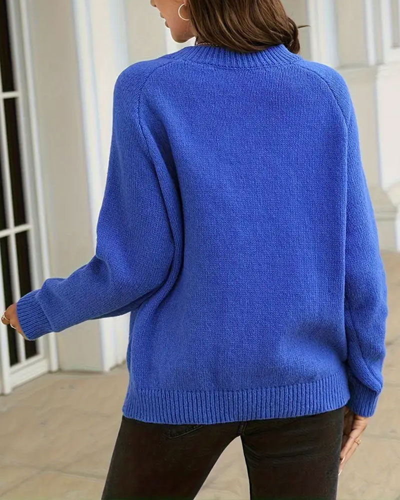 Dames Trui met Knopen – Effen Beige, Ronde Hals, Casual Knitwear voor Herfst en Winter