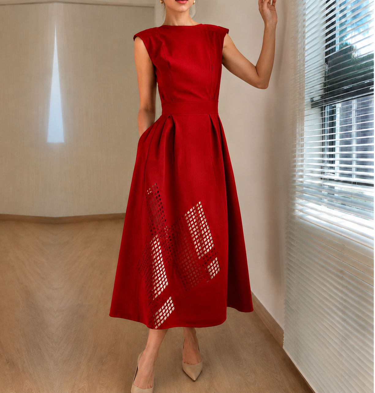 Nanda | Dames Mouwloze Jurk – Halflang – Relaxte Pasvorm – Luxe Ademend Materiaal