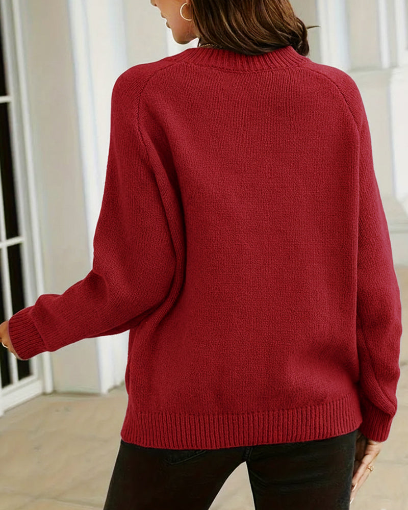 Dames Trui met Knopen – Effen Beige, Ronde Hals, Casual Knitwear voor Herfst en Winter