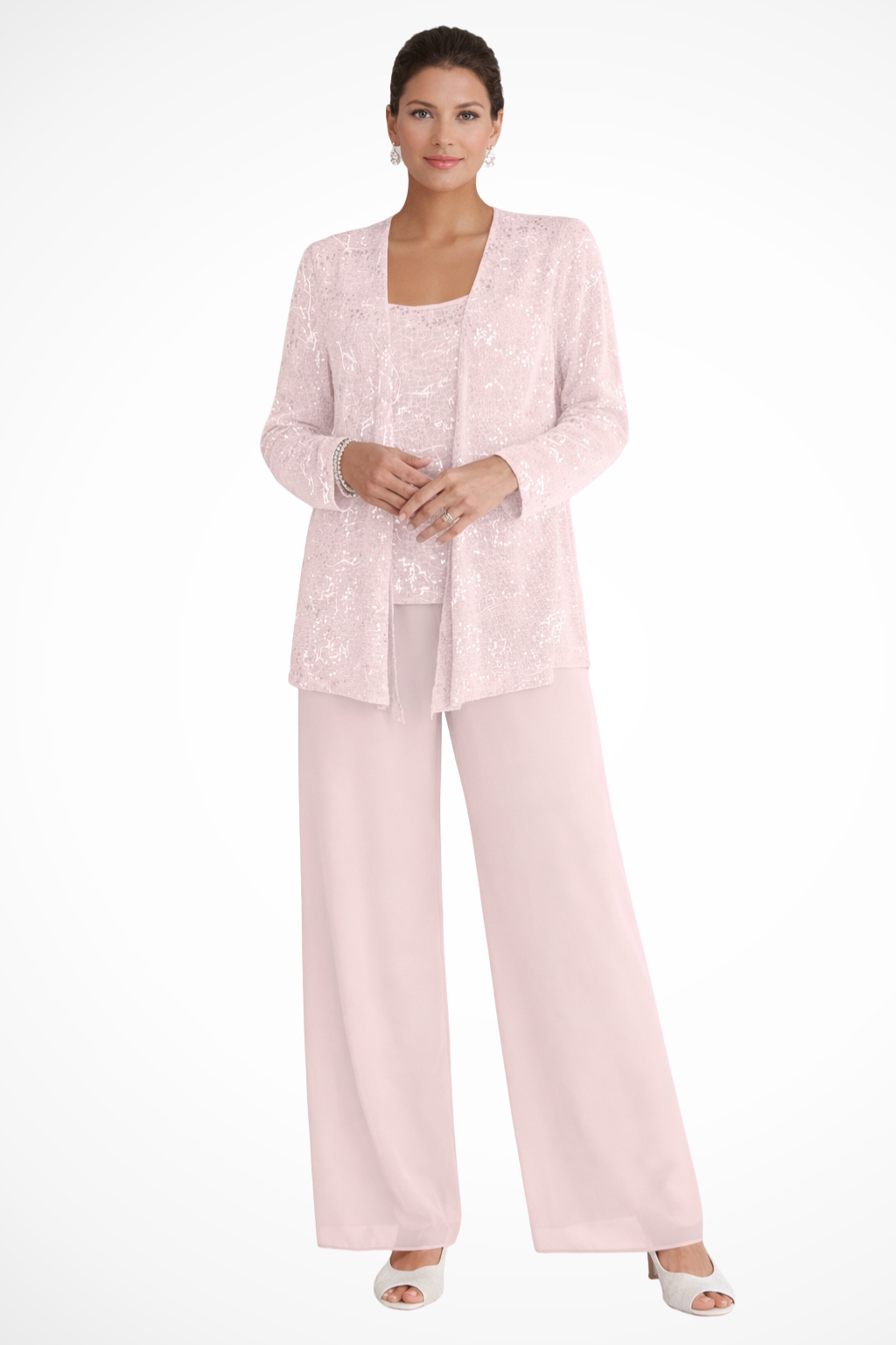 Dames Driedelig Pak met Pailletten en Kant - Wide Leg Broek Gala Outfit