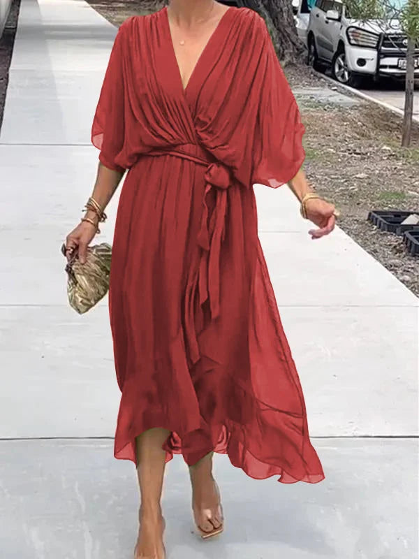 Louisa – Chiffon jurk met v-hals