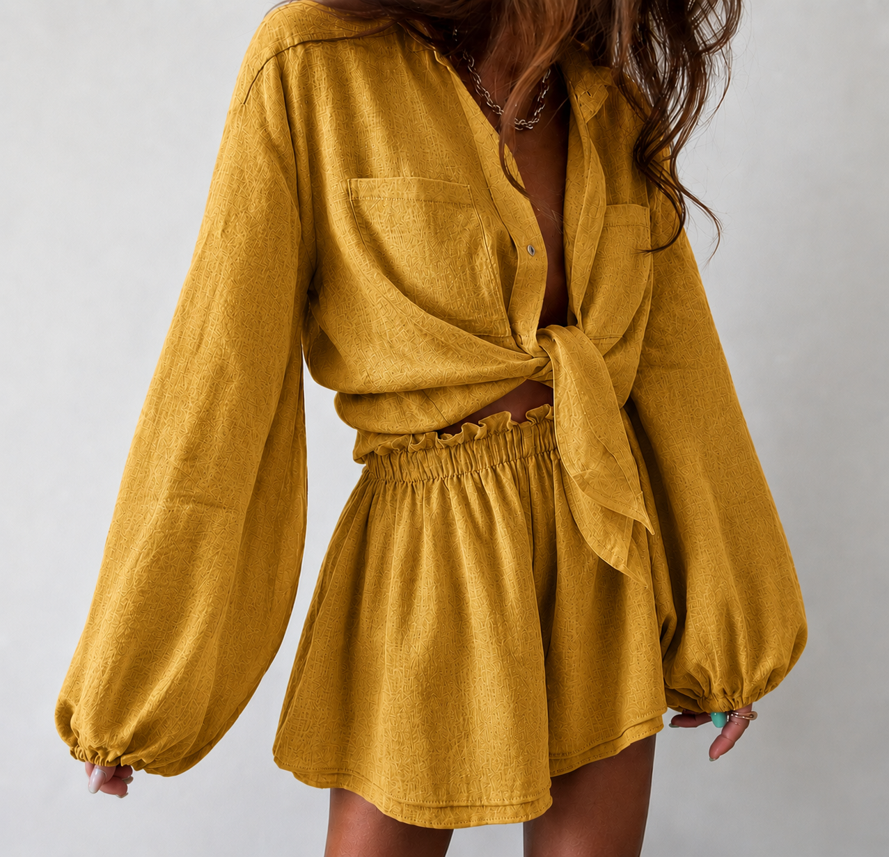 Esmée | Wikkeljurk Dames – Mini Lengte – Overhemdkraag – Lange Mouwen – Elegante Pasvorm
