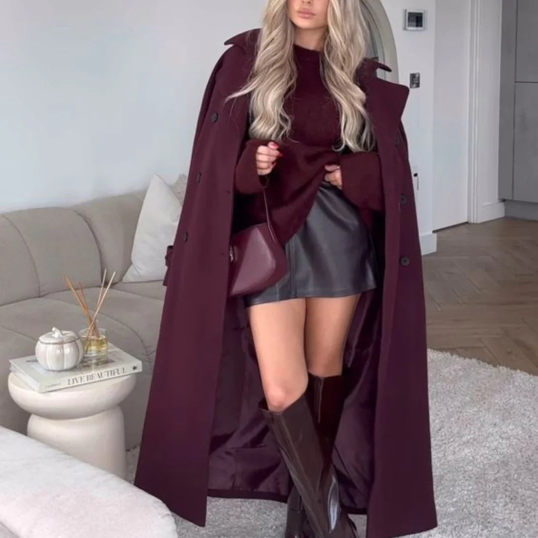 Burgundy damesmantel | Oversized jas van wolblend met tijdloze elegantie