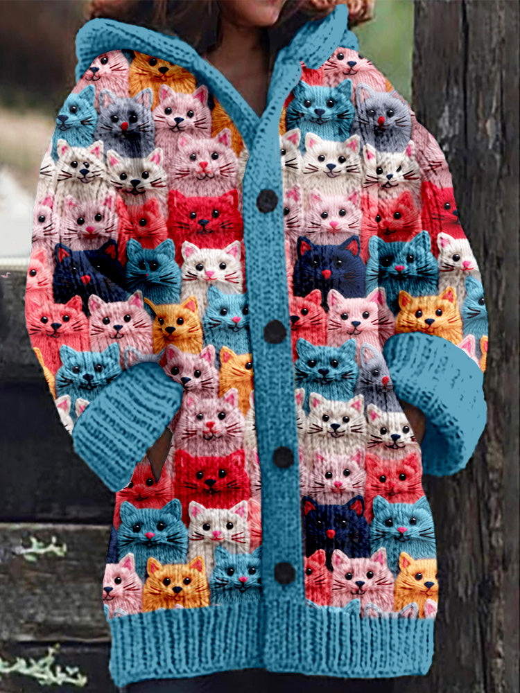 MM | Gebreide jas met knoopsluiting en speelse kattenprint