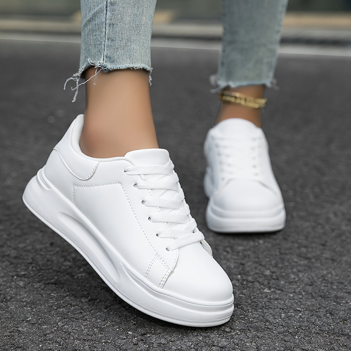 Dames Witte Sneakers – Faux Leren Low-Top, Minimalistisch Design voor Casual & All Season