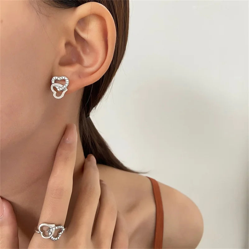 Babette | Gouden dames sieradenset met hartvormige details en strass – elegante en verfijnde uitstraling