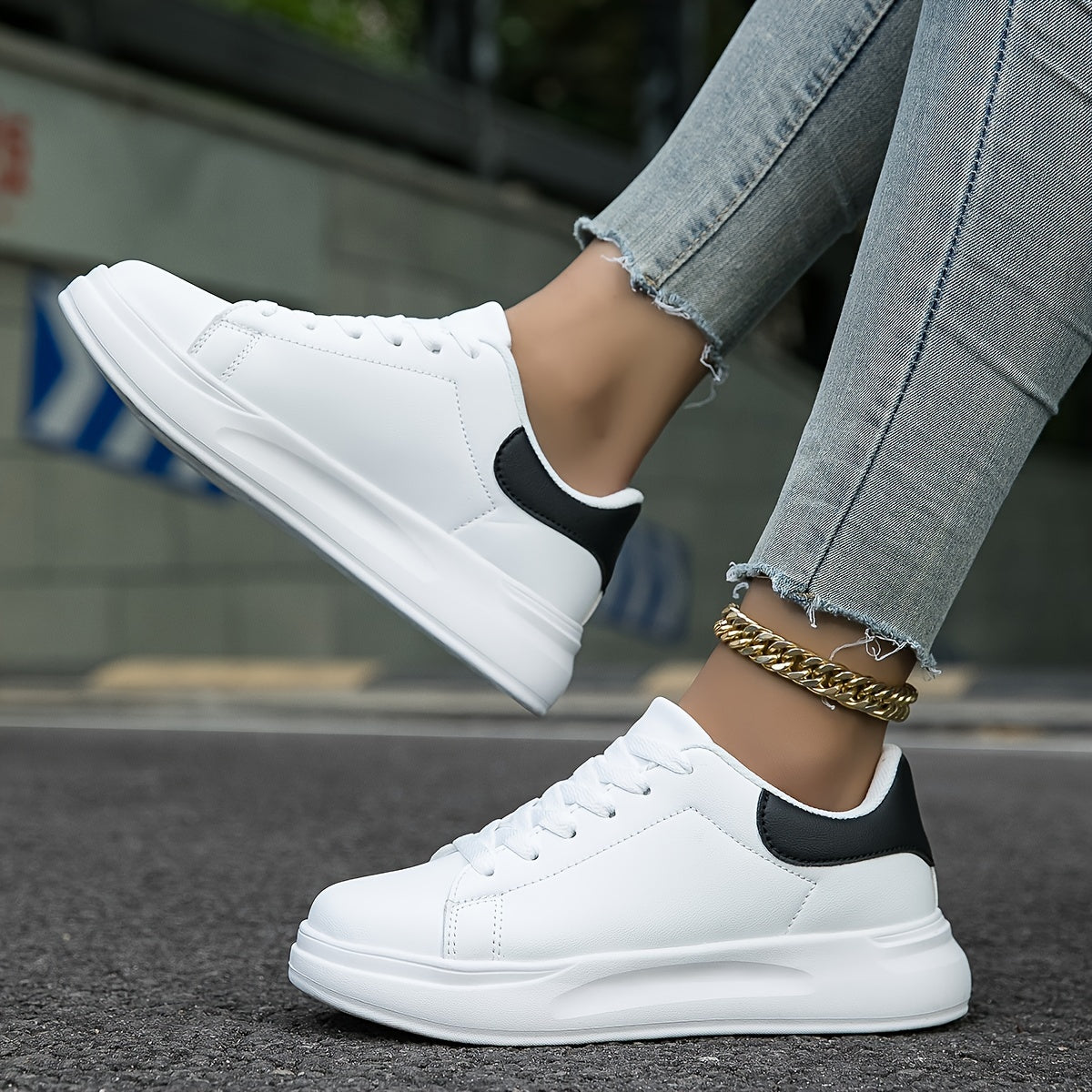 Dames Witte Sneakers – Faux Leren Low-Top, Minimalistisch Design voor Casual & All Season
