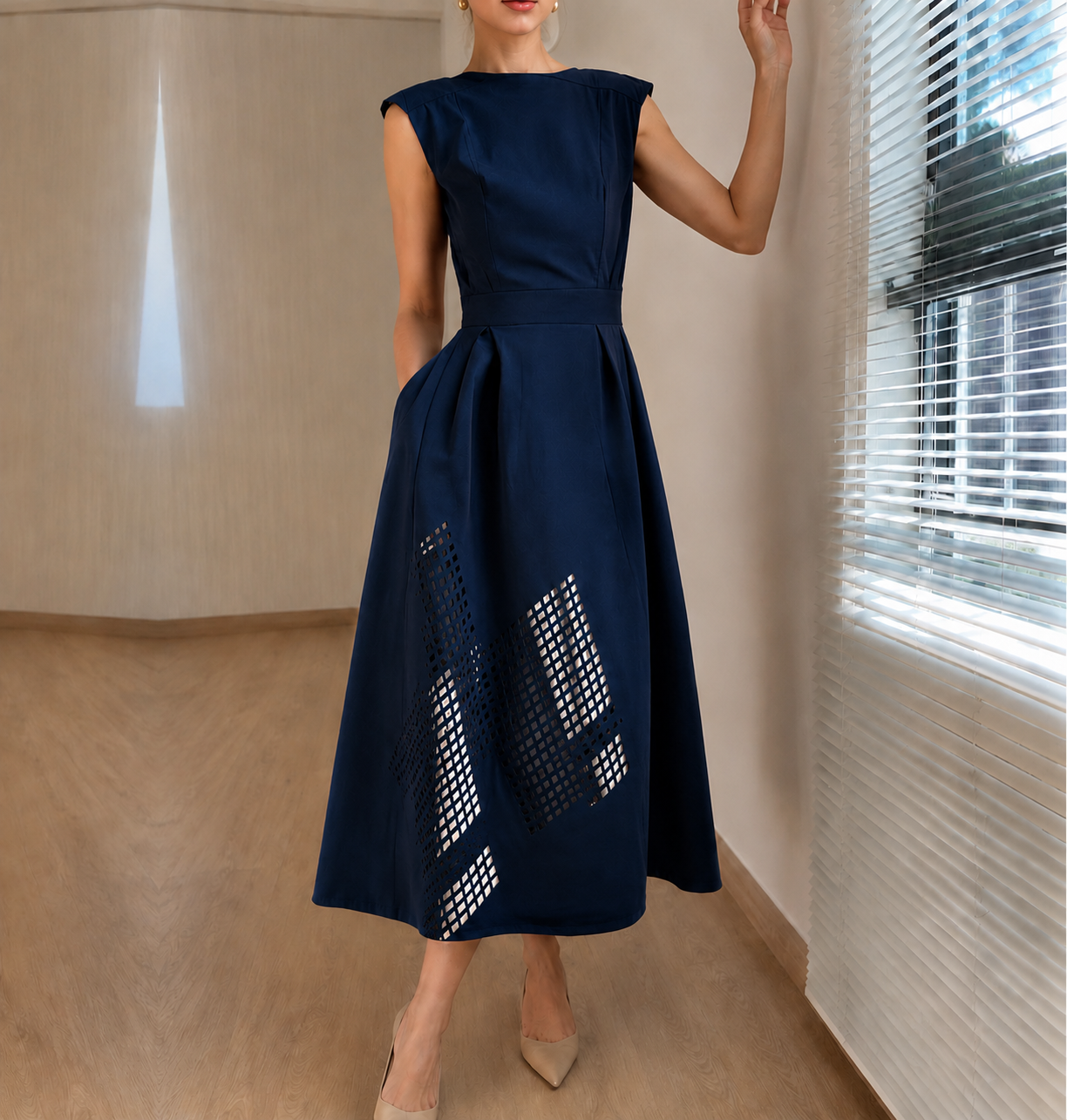 Nanda | Dames Mouwloze Jurk – Halflang – Relaxte Pasvorm – Luxe Ademend Materiaal